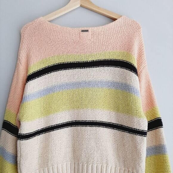 BILLABONG Seeing Stripes Sweater Crop Pink Lemongrass Sz M - Picture 8 of 15